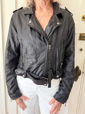Classic Black Moto Jacket with Belt nwt